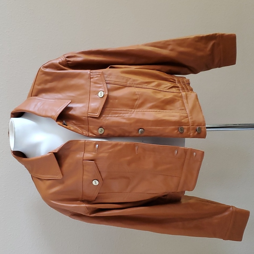 Womens DKNY Jeans Faux Leather Crop Jacket Size Large XL 1X 3X Chestnut NWT